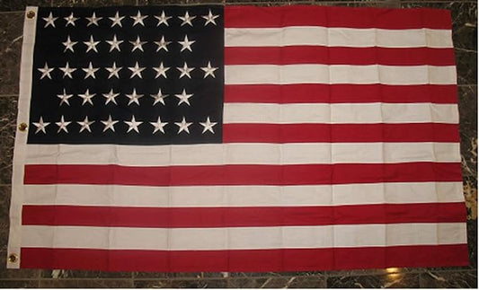100% Cotton 3x5 Embroidered 36 Star Linear Union USA Flag 3'x5' with 3 Clips