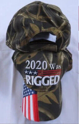 TRUMP 2024 "2020 WAS RIGGED" WOODLAND CAMO USA EMBROIDERED HAT CAP