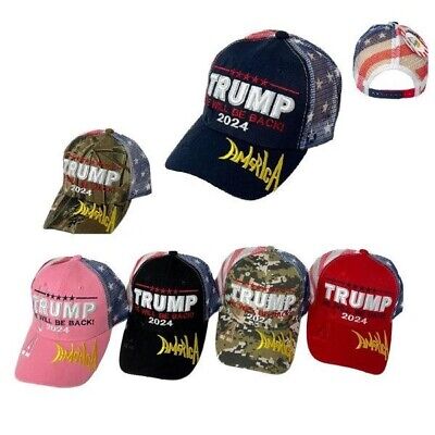 Trump 2024 He Will Be Back "AMERICA" Embroidered Baseball Cap Hat (RED)