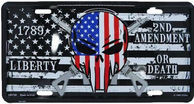 LIBERTY OR DEATH 1789 2ND AMENDMENT SKULL USA Aluminum Embossed License Plate