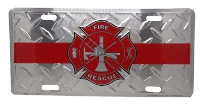 Fire Rescue Diamond Thin Red Line 6"x12" Aluminum License Plate Tag Made In USA