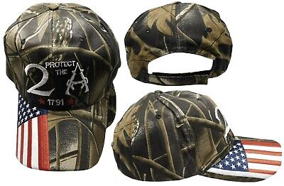 TRUMP 2024 2A 2nd Amendment 1791 USA Flag On Bill Real Tree Camo Cap Hat