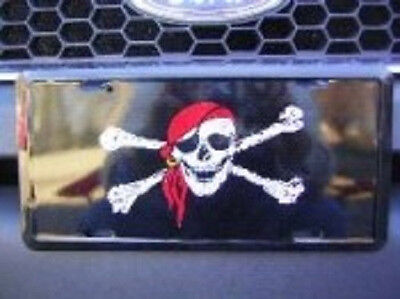 Jolly Roger Red Hat scarf Pirate Black 6"x12" License Plate Tag metal