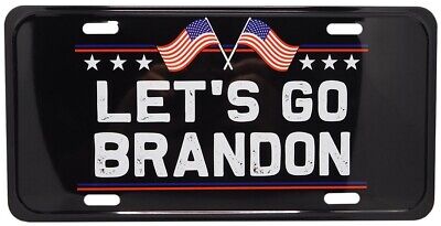 Let's Go Brandon USA Crossed Flags Black 6"x12" Aluminum License Plate 7556A-60