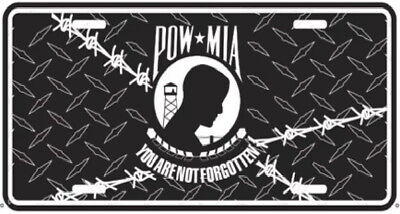 POW MIA BARBED WIRE DIAMOND DECK BLACK Aluminum Metal License Plate Sign Tag