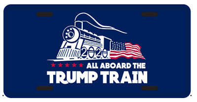 All Aboard The Trump Train Blue USA President US Aluminum Embossed License Plate