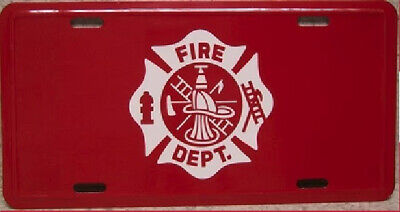 FIRE DEPARTMENT FIRE FIGHTER RED Aluminum Embossed License Plate