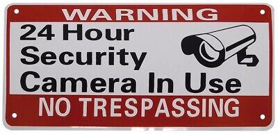 Warning No Trespassing 24 Hour Security Camera In Use R/W 6"x12" License Plate