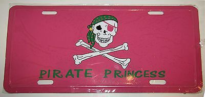 Jolly Roger Pink Princess Pirate 6"x12" License Plate Sign