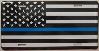 Police Memorial USA THIN Blue Line Aluminum Embossed License Plate