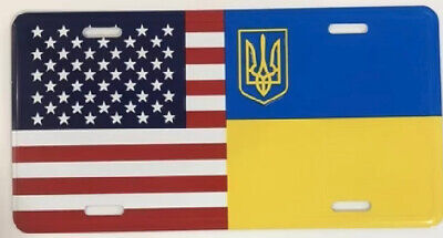 USA UKRAINE TRIDENT FRIENDSHIP COMBINATION Embossed License Plate