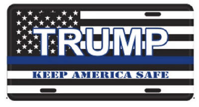 TRUMP 2024 KEEP AMERICA SAFE USA THIN BLUE LINE Aluminum Embossed License Plate