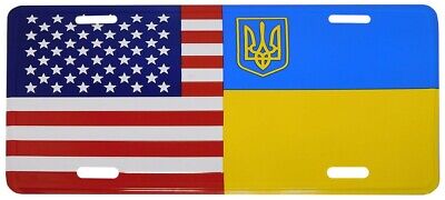 USA & Ukraine Small Trident Friendship Combination 6"x12" Aluminum License Plate