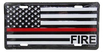 USA Thin Red Line "Fire" Letters 6"x12" Aluminum License Plate USA Made