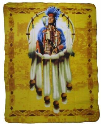 Native American Chief Indian Old Style Flag Deluxe Polar Fleece 50"X60" Blanket