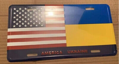 USA UKRAINE FRIENDSHIP COMBINATION USA Aluminum Embossed License Plate