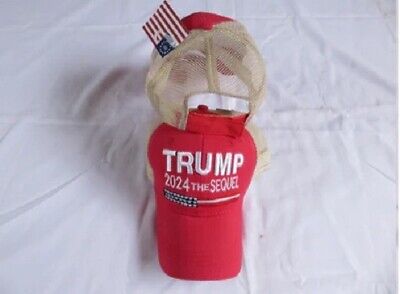 TRUMP 2024 THE SEQUEL RED KHAKI TRUCKER MESH Adjustable Embroidered Cap Hat