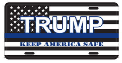 Trump 2024 Keep America Safe THIN Blue Line Police USA Aluminum License Plate