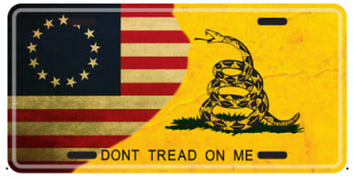 Betsy Ross Gadsden Don't Tread On Me Vintage USA Aluminum Embossed License Plate