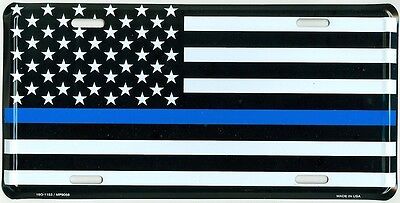 AMERICAN FLAG THIN BLUE LINE ALUMINUM CAR TRUCK TAG LICENSE PLATE POLICE LAW USA