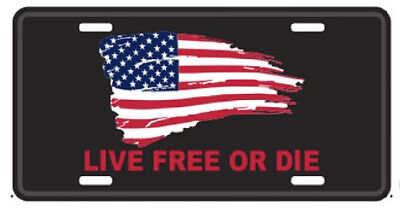 LIVE FREE OR DIE USA PATRIOTIC TACTICAL BLACK Aluminum Embossed License Plate