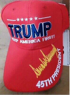 Trump 2024 America First 45TH PRESIDENT SIGNATURE RED TRUMP Embroidered Hat Cap