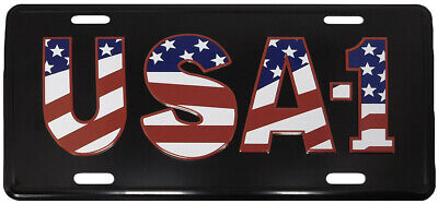 USA-1 (USA Overylay Flag) Black 6"x12" Aluminum License Plate