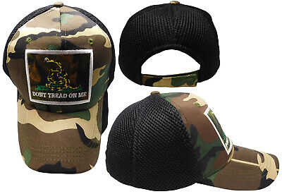 Trump 2024 Gadsden Patch Woodland Camo Black Mesh Back Trucker Acrylic Hat Cap