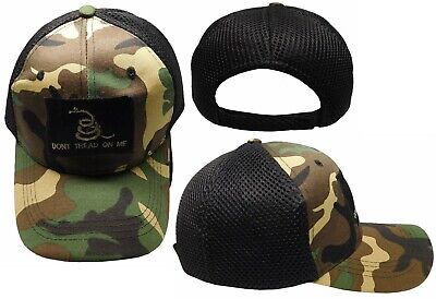 Trump 2024 Gadsden Don't Tread On Me Woodland Camouflage Black Mesh Cap Hat