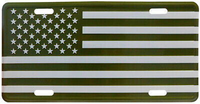 USA American 50 Star Flag ARMY Green & White 6"x12" Aluminum License Plate