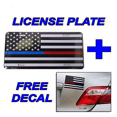 USA First Responder Thin Red Blue Line 6"x12" License Plate Sign Plus Free Decal