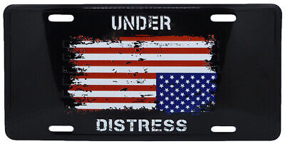 USA American Flag Under Distress Black Aluminum 6"x12" License Plate Car Tag