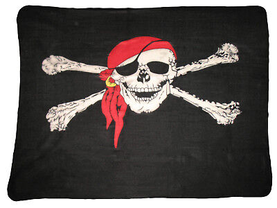 Jolly Roger Red Hat Pirate Skull and Bones 50 x 60 Polar Fleece Blanket Throw