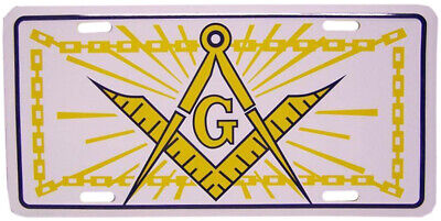 Mason Masonic White 6"x12" Aluminum License Plate Tag