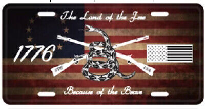 THE LAND OF THE FREE BECAUSE OF THE BRAVE Aluminum License Plate Car Front 6x12"