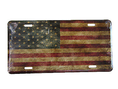 USA American Vintage Tea Stained Aged Flag 6"x12" Aluminum License Plate Tag