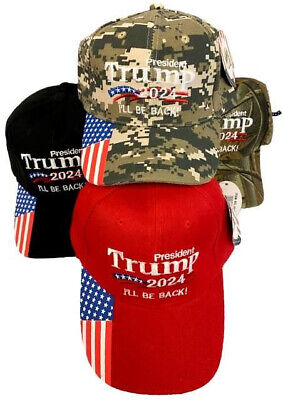 President Trump 2024 I'll Be Back! Patriotic USA Embroidered Cap Hat (WOOD CAMO)