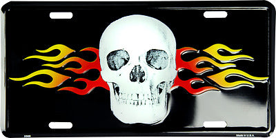 Skull and Flames 6"x12" Aluminum License Plate Tag