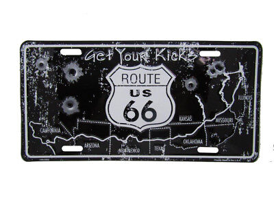 Get Your Kicks Route 66 Highway Rte US Black 6"x12" Aluminum License Plate Tag