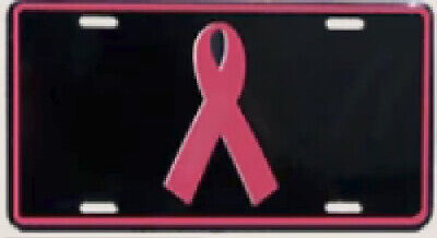 Pink Ribbon Vehicle License Plate Cure Breast Cancer Awareness (BLACK)