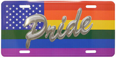 USA 50 Star Rainbow Striped "PRIDE" 6"x12" Aluminum License Plate Car Tag