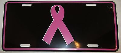 Breast Cancer Awareness Pink Ribbon Black 6"x12" License Plate Sign