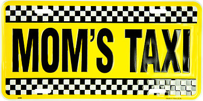 Mom's Taxi Black Yellow Checkered 6"x12" Aluminum License Plate Tag MADE USA