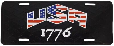 USA Letters (USA Flag Overlay) Black Diamond Deck 6"x12" Aluminum License Plate