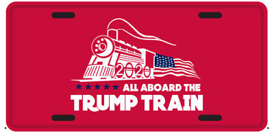 All Aboard The Trump Train Red USA President US Aluminum Embossed License Plate