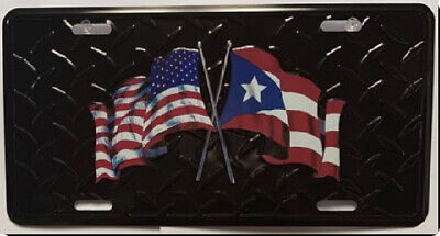 USA PUERTO RICO DIAMOND PLATE BLACK TACTICAL Embossed License Plate