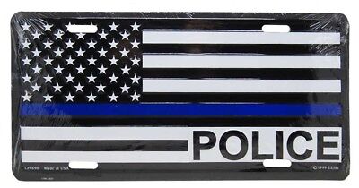 USA Thin Blue Line "Police" Letters 6"x12" Aluminum License Plate USA Made