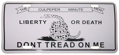 The Culpeper Minute Men Liberty or Death White 6"x12" Aluminum License Plate Tag