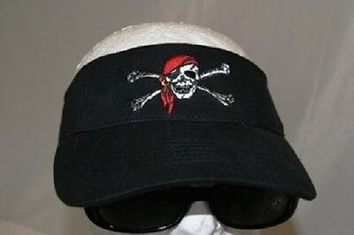 Jolly Roger Pirate Red Hat Black Visor