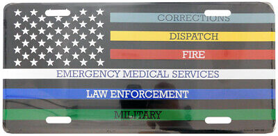 USA Thin Multi Color Line Memorial Services 6"x12" Aluminum License Plate